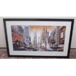 Busy American city street scene, colour print, 48cm x 95cm