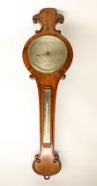A. Goodman Hull - C19th mahogany wheel barometer with thermometer box and applied scroll mouldings