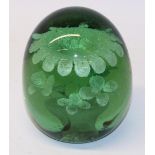 C19th green glass dump with internal flowers, H12cm