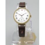 Longines for Sorley Glasgow 9ct gold hand wound trench wristwatch, signed white Roman dial with