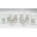 Set of 12 Belgian liquor glasses in pierced silver plated holders, H10cm