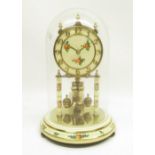 Kundo West Germany - Mid C20th brass and painted 400 day suspension clock under glass dome H23cm