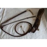 Swaine plaited leather Hunting whip, with signed EPNS mount and horn handle, a plaited riding