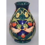 Moorcroft Pottery: Strawberry Thief pattern vase, designed by Rachel Bishop, tubelined decoration of