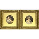 Pair of Victorian oval prints in giltwood and gesso moulded frames, aperture 23cm x 20cm, 33cm x