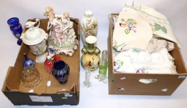 Large quantity of vintage table linens incl. embroidered and crocheted items; decorative items incl.