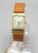 Crusader - 1930's gold tank cased hand wound wristwatch, signed silvered Arabic dial with subsidiary