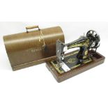 Singer hand sewing machine in domed top oak case, Y9131278