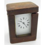 Early C20th brass cased carriage clock timepiece, white enamel Roman dial, visible platform lever