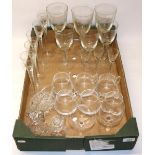 C20th part suite of wine glasses with spiral twist stems, six custard glasses, two lead crystal