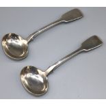 Pair of Victorian hallmarked silver Fiddle pattern sauce ladles, by William Robert Smily London