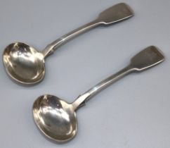 Pair of Victorian hallmarked silver Fiddle pattern sauce ladles, by William Robert Smily London