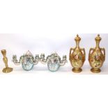 Pair of wall mounted Ernst Bohne & Sohne candle sconces with floral encrusted decoration, H18cm;