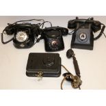 Early C20th Ericsson black painted wall mounted servant's telephone with bell push and three other