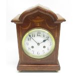 Junghans - Early C20th inlaid golden oak mantle clock with shaped and moulded top on brass ball