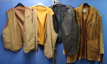 Collection of leather and suede cowboy and western themed men's jackets and waistcoats (8)