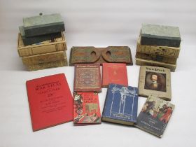 Victorian brass decorated walnut adjustable book stand, and a collection of vintage and other books