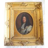 English School (C19th); Portrait of Louis X1V, head and shoulder in Ermine, oil on oval oak panel,