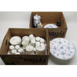 Sarreguemines blue and white teaware incl. a cake stand; and H. H. & G. Ltd. Golden Moon pattern