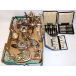 C20th G.B.T. & Co. three piece EPNS bachelors tea set with matched tray, other silver plated tea