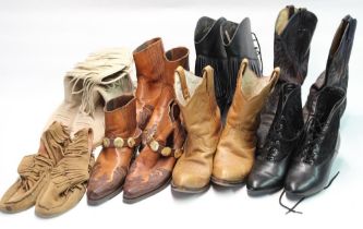 Eight pairs of ladies and gents western themed boots and shoes of various sizes