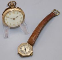 Swiss - late C19th gold fob watch, cream coloured Arabic dial, bright cut case with hinged bezel,