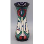 Moorcroft Pottery: Macintosh Rose pattern vase, tubelined decoration of red and green stylised