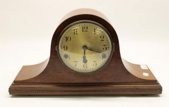 D.R.P.a. - mid C20th walnut cased chiming mantle clock, brass bezel enclosing silvered Arabic