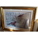 After Robert E Fuller (British Contemporary); Fox and Pheasant in a Winter landscape, ltd.ed. 130/