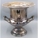 Regency style silver plated two handled urn shaped Champagne cooler, with gadrooned rim on stepped