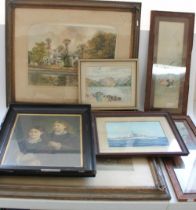 C19th to C20th British watercolours and oils incl. pair of British school watercolours c1870 of