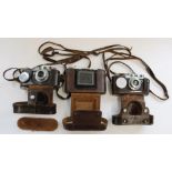 Russian Zorki SLR camera rangefinder, Zeiss Ikon Ikonta 521/16 medium format 6x6 folding camera,