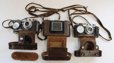 Russian Zorki SLR camera rangefinder, Zeiss Ikon Ikonta 521/16 medium format 6x6 folding camera,