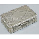 Victorian hallmarked silver shaped rectangular vinaigrette, hinged cover with a scroll cartouche