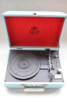 Portable GPO attache style record player with USB, sky blue outer colour