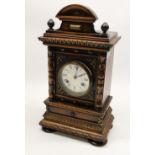 P.H & S Germany - early C20th beech mantle clock, carved and moulded case with half turned pilasters