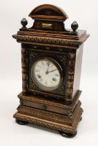 P.H & S Germany - early C20th beech mantle clock, carved and moulded case with half turned pilasters