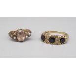 9ct yellow gold sapphire and diamond ring, stamped 375, size M1/2, 4.0g, and an unmarked Victorian