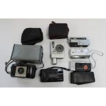 Mamiya 16 spy camera, Minolta 16EE spy camera, c1960s Canon dial 35mm half frame camera, Agfamatic