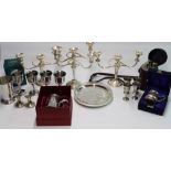 Silver plated candelabra, tankards, goblets and other metalware (qty)