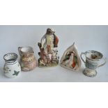 Collection of vintage ceramics to include a Scarborough themed urn with 3 frog figures internally