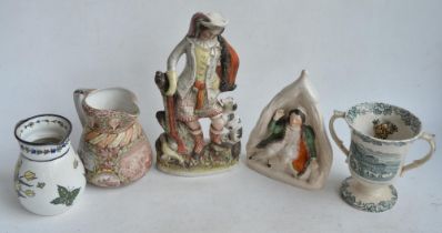 Collection of vintage ceramics to include a Scarborough themed urn with 3 frog figures internally