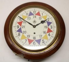 Early C20th oak dial wall clock, the brass bezel enclosing later R.A.F. Sector Dial, D40cm