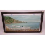 C20th oil painting of beach scene signed 'D.Hick 85' 101cm x 51cm,with frame 11.5cm x 61cm and a