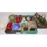 Group of various collectables incl. C19th oil lamp, glassware, two school attendance medals, books