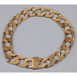 9ct yellow gold flat curb link bracelet, stamped 375, L20cm, 27.8g