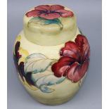 Moorcroft Pottery: Hibiscus pattern ginger jar and cover, tubelined decoration of yellow and