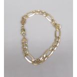 10ct yellow gold figaro chain link bracelet, stamped 10kt, 23.5cm, 19.2g