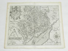 C17th map of Saxton-Monmouth Monumethenis by Kip & Hole circa 1637, uncoloured and unframed, 39cm