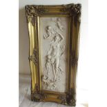 After Francois Dequemsy, a reconstituted marble rectangular relief plaque of Cupid in gilt square